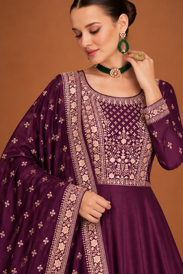 Premium Plum Embroidered Anarkali Gown with Designer Dupatta – Festive Ethnic Wear 3