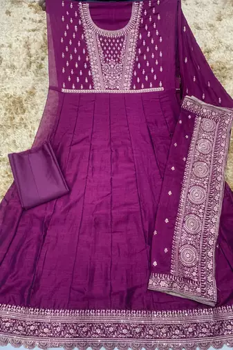 Premium Plum Embroidered Anarkali Gown with Designer Dupatta – Festive Ethnic Wear