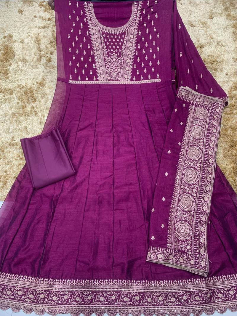 Premium Plum Embroidered Anarkali Gown with Designer Dupatta – Festive Ethnic Wear