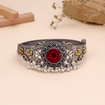 Maroon color two tone oxidised openable bracelet 2