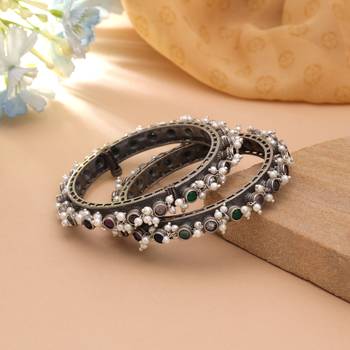 Multi color oxidised silver plated openable bangles 1