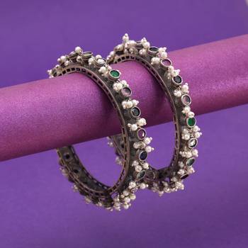 Multi color oxidised silver plated openable bangles 2