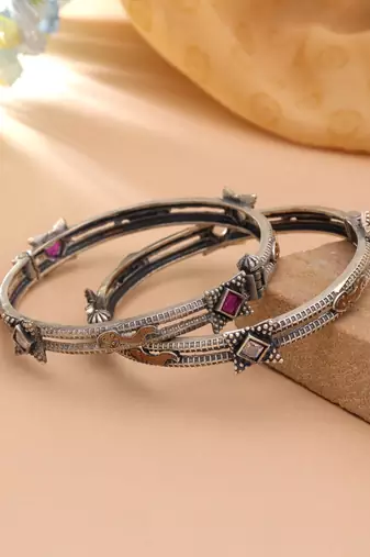 Multi color two tone oxidised openable bangles