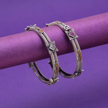 Multi color two tone oxidised openable bangles 2