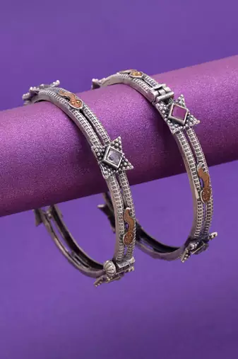 Multi color two tone oxidised openable bangles