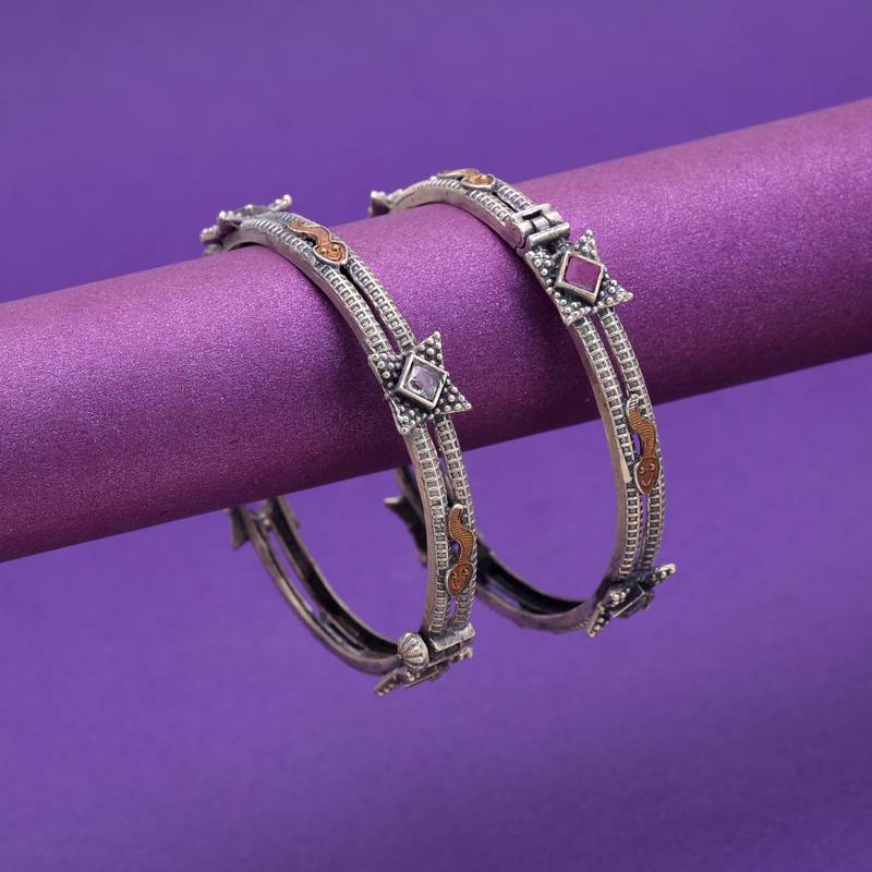 Multi color two tone oxidised openable bangles