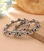Pink & green color two tone oxidised openable bangles