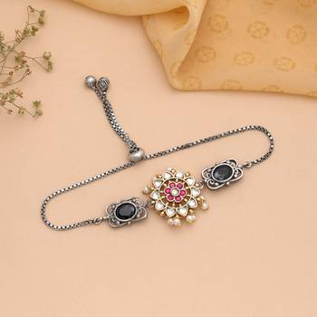 Pink & black color two tone oxidised adjustable bracelet 1