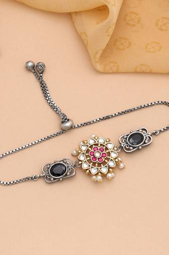 Pink & black color two tone oxidised adjustable bracelet