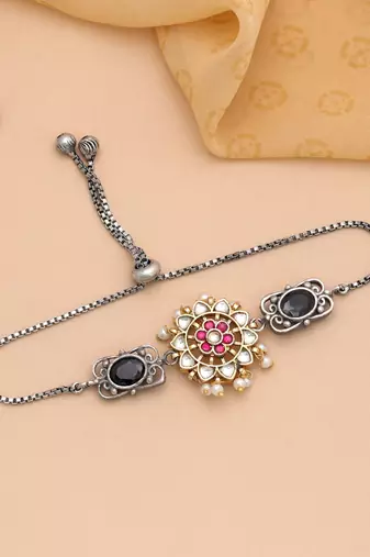 Pink & black color two tone oxidised adjustable bracelet