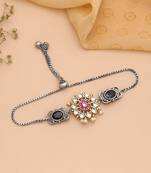 Pink & black color two tone oxidised adjustable bracelet