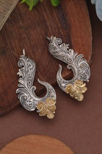 Silver & gold color dual tone oxidised earrings