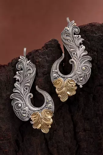 Silver & gold color dual tone oxidised earrings