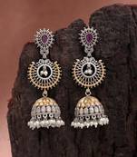 Pink color dual tone oxidised jhumka earrings