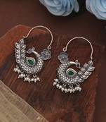 Pink & green color silver tone oxidised hoop earrings