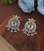 Pink & green color dual tone oxidised earrings