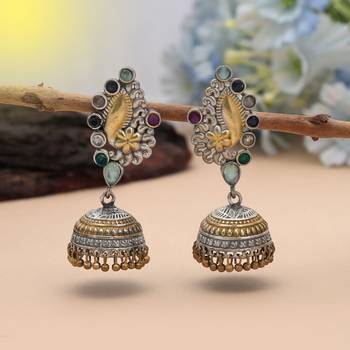 Multi color dual tone oxidised jhumka earrings 1