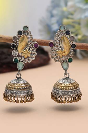 Multi color dual tone oxidised jhumka earrings