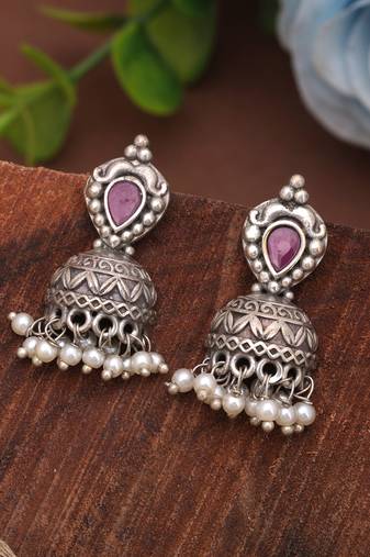 Pink color traditional oxidised dangle earrings