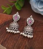 Pink color traditional oxidised dangle earrings