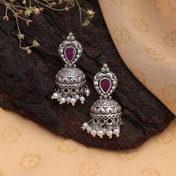 Pink color traditional oxidised dangle earrings 2