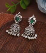 Green color silver plated oxidised dangle earrings