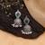 Green color silver plated oxidised dangle earrings