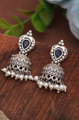Blue color traditional oxidised dangle earrings