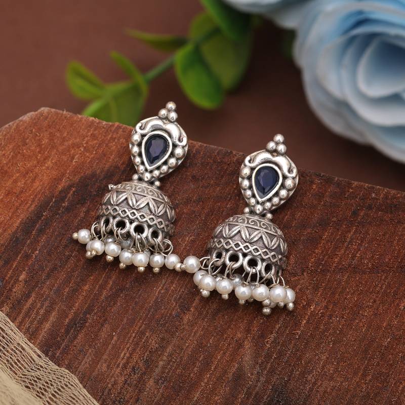 Blue color traditional oxidised dangle earrings