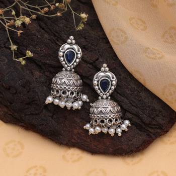 Blue color traditional oxidised dangle earrings 2