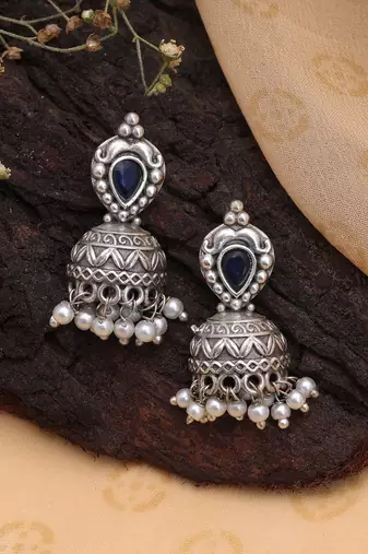 Blue color traditional oxidised dangle earrings