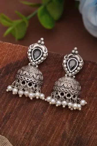 Black color silver plated oxidised dangle earrings