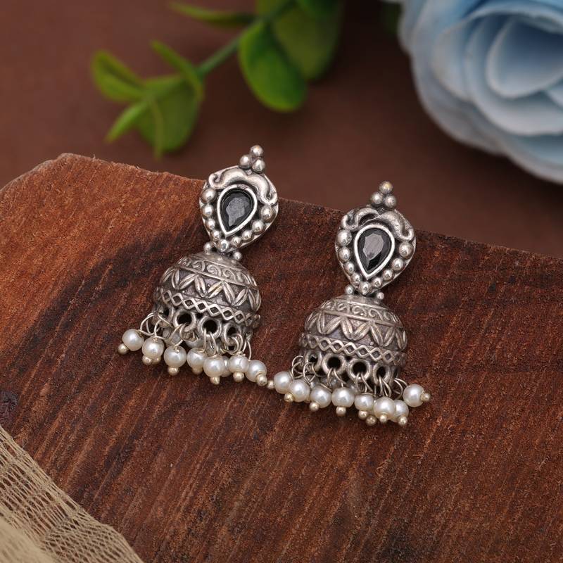 Black color silver plated oxidised dangle earrings