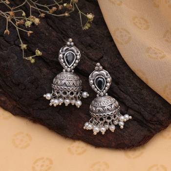 Black color silver plated oxidised dangle earrings 2