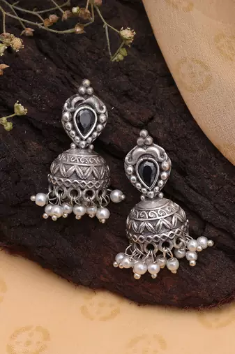 Black color silver plated oxidised dangle earrings