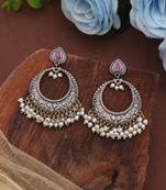 Pink color dual tone oxidised dangle earrings