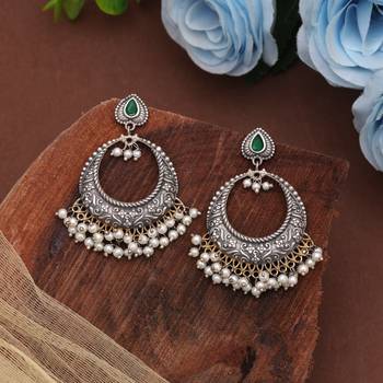 Green color dual tone oxidised dangle earrings 1