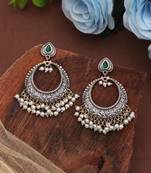 Green color dual tone oxidised dangle earrings