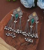 Green color dual tone oxidised dangle earrings