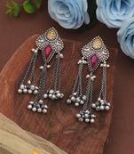 Pink color dual tone oxidised dangle earrings
