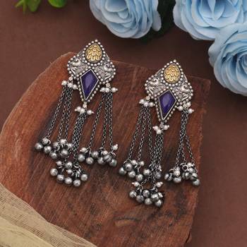 Blue color dual tone oxidised dangle earrings 1