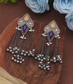 Blue color dual tone oxidised dangle earrings