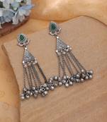 Green color silver plated oxidised dangle earrings