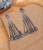 Pink color traditional oxidised dangle earrings