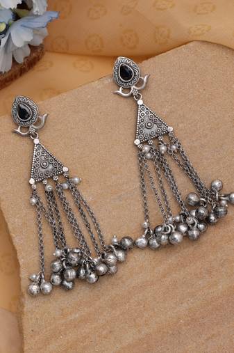 Black color silver plated oxidised dangle earrings