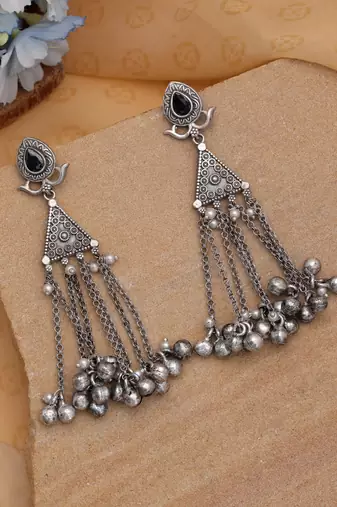 Black color silver plated oxidised dangle earrings