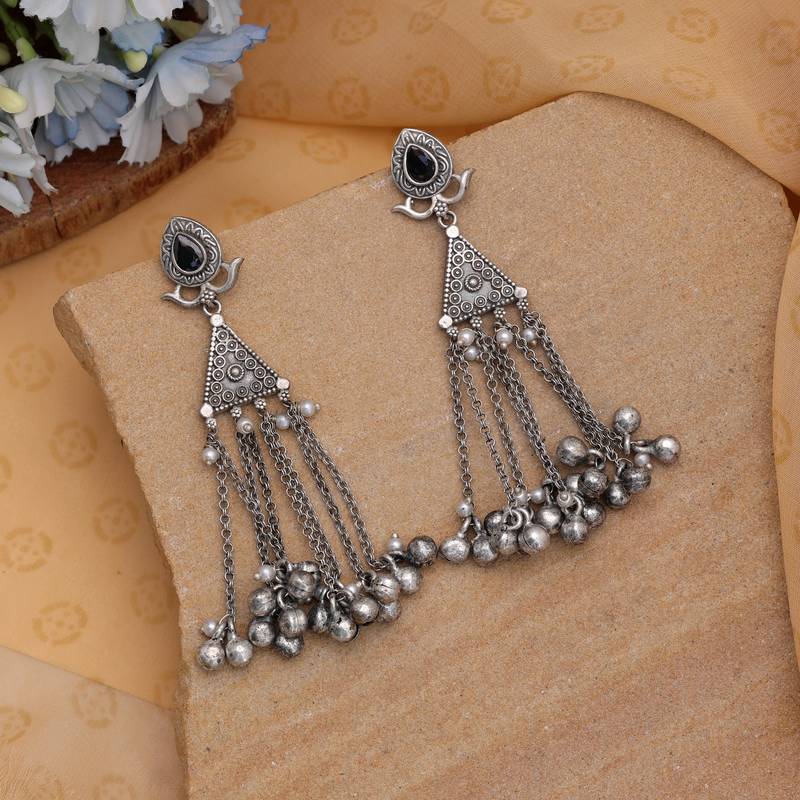 Black color silver plated oxidised dangle earrings