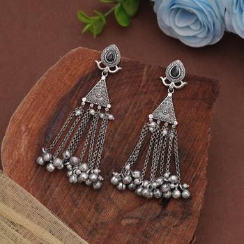 Black color silver plated oxidised dangle earrings 2
