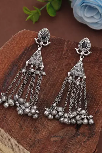 Black color silver plated oxidised dangle earrings
