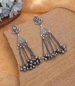 White color silver plated oxidised dangle earrings